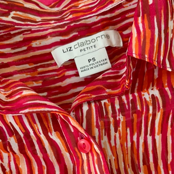 Y2K / Vintage Liz Claiborne Red & Orange Striped Sleeveless Button-Front Top - Picture 2 of 4